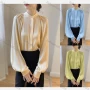 Wholesale Women's Elegant Satin Stand Collar One Button Long Sleeve Plain Blouse preview