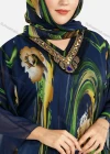 Wholesale Women's African V Neck Abstract Print Muslim Rhinestone Decor Maxi Kaftan Dress With Hijab - Liuhuamall