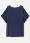 Wholesale Women's Casual Flounce Sleeve Round Neck Plain Lace Oversized Blouse - Liuhuamall