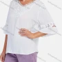 Wholesale Women's Boho Plain Ruffle Sleeve Lace Pearl Applique Cut Out Blouse preview