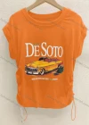 Wholesale Women's Casual Crew Neck Short Sleeve Drawstring Letter Graphic Tee - Liuhuamall