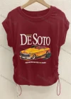 Wholesale Women's Casual Crew Neck Short Sleeve Drawstring Letter Graphic Tee - Liuhuamall
