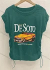 Wholesale Women's Casual Crew Neck Short Sleeve Drawstring Letter Graphic Tee - Liuhuamall
