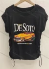 Wholesale Women's Casual Crew Neck Short Sleeve Drawstring Letter Graphic Tee - Liuhuamall