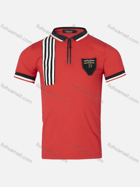 Wholesale Boys Casual Striped Trim Numeric Metal Embroidery Quarter Zip Polo Shirt