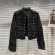 Wholesale Women's Streetwear Vintage Military Style Double Breasted Button Denim Jacket #21122 Black Clothing Wholesale Market Liuhua