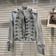Wholesale Women's Streetwear Vintage Military Style Double Breasted Button Denim Jacket #21122 Light Blue Clothing Wholesale Market Liuhua