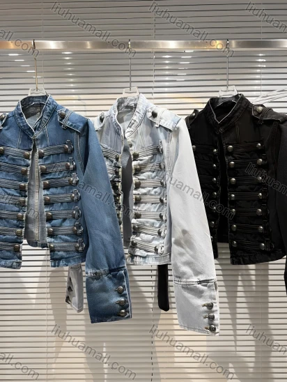 Wholesale Women's Streetwear Vintage Military Style Double Breasted Button Denim Jacket #21122