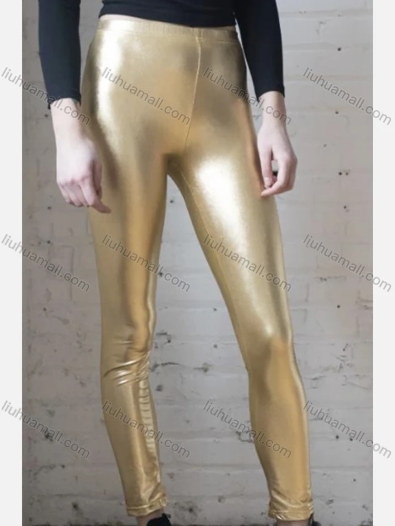 Wholesale Women's Casual High Waist Plain Leather Leggings