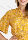 Wholesale Women's Ditsy Floral Print Short Sleeve Drawstring Waist Pleated Dress - Liuhuamall
