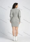 Wholesale Women's High Neck Plain Ribbed Knitted Leg of Mutton Sleeve Short Sweater Dress - Liuhuamall
