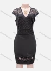 Wholesale Women's Plain Lace Appliques Guipure Lace V Neck Zip Back Short Dress - Liuhuamall