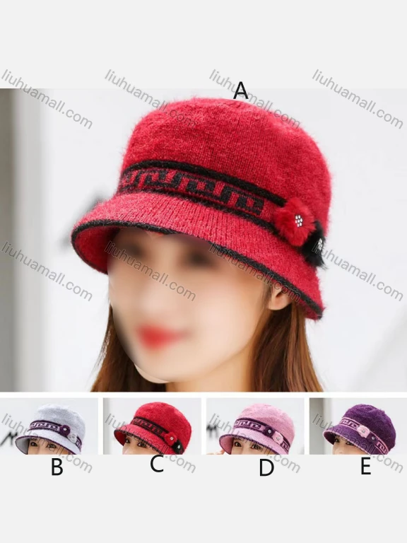 Wholesale Women's Vintage Warm Geometric Print Thicked Cable Knit Bucket Hats
