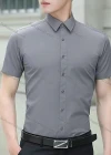 Wholesale Men's Business Button Closure Patch Pocket Plain Formal Shirt - Liuhuamall