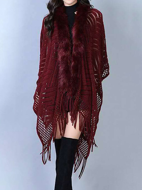 Women's Casual Cut Out Batwing Sleeve Mesh Fringe Trim Cape, Clothing Wholesale Market -LIUHUA, All Categories