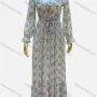 Wholesale Women's Casual Poet Sleeve Button Decor Allover Print Maxi Dress With Belt preview