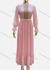 Wholesale Women's Casual Poet Sleeve Button Decor Embroidered Maxi Dress With Belt - Liuhuamall