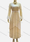 Wholesale Women's Casual Poet Sleeve Appliques Tiered Maxi Dress With Belt - Liuhuamall