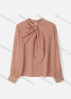 Wholesale Women's Causal Mock Neck Long Sleeve Tie Front Blouse - Liuhuamall