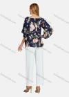 Wholesale Women's Casual Bateau Neck Butterfly Sleeve Floral Lace Up Blouse - Liuhuamall