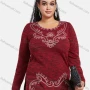 Wholesale Women's Elegant Round Neck Long Sleeve Floral Embroidery Slit Hem Knit Top preview