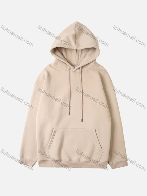 Wholesale Men's Casual Plain Kangaroo Pocket Thermal Drawstring Hoodie