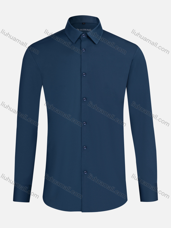 Wholesale Men's Business Collared Plain Button Down Long Sleeve Curved Hem Shirt 1#