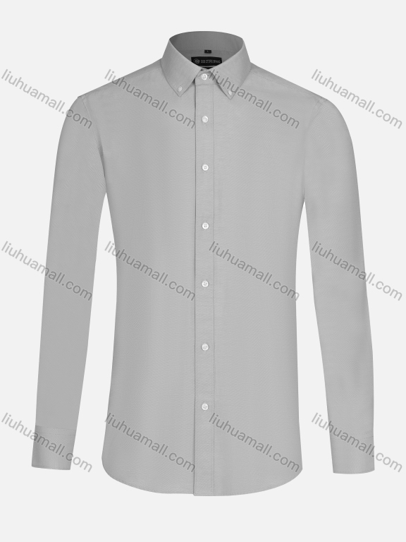 Wholesale Men's Business Collared Plain Button Down Long Sleeve Curved Hem Shirt 150-26#