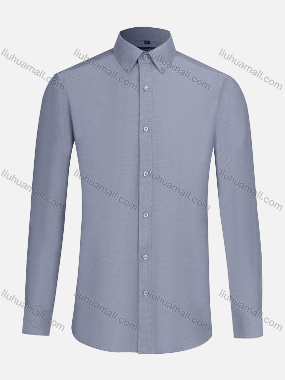 Wholesale Men's Business Collared Plain Button Down Long Sleeve Curved Hem Shirt 150-9#