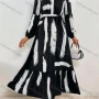 Wholesale Women's Fashion Ink Print Button Front Stand Collar Long Sleeve Ruffle Hem Maxi Shirt Dress preview