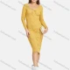 Wholesale Women's Elegant Long Sleeve Scoop Neck Cross Ribbed Pencil Knit Knee Length Dress 2195# Yellow Clothing Wholesale Market Liuhua