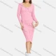 Wholesale Women's Elegant Long Sleeve Scoop Neck Cross Ribbed Pencil Knit Knee Length Dress 2195# C631# Clothing Wholesale Market Liuhua