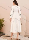 Wholesale Women's Causal V Neck Lantern Sleeve Plants Print Ruffle Hem Midi Dress AY211# - Liuhuamall