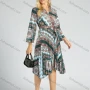 Wholesale Women's Casual V Neck Folkloric Print Lace Up A Line Pleated Wrap Dress preview