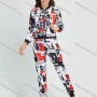 Wholesale Women's Allover Letter & Graffiti Print Zip Jacket 2 Piece Set preview