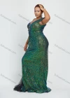 Wholesale Women's Elegant One Shoulder V-Neck Gradient Sequin Lace Mermaid Floor Length Evening Dress - Liuhuamall