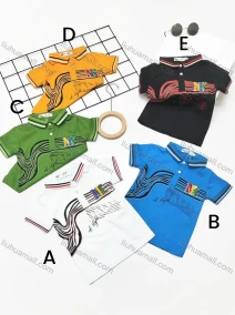 Wholesale Boys Casual Short Sleeve Embroidery Letter Striped Button Front Polo Shirts, LIUHUA CLOTHING WHOLESALE