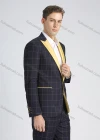 Wholesale Men's Formal Slim Fit Lapel Contrast Plaid Print Pockets Single Breasted Blazer & Trousers 2 Piece Sets - Liuhuamall