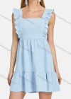 Wholesale Women's Casual Plain Ruched Square Neck Zipper Back Ruffle Trim Short Cami Dress - Liuhuamall