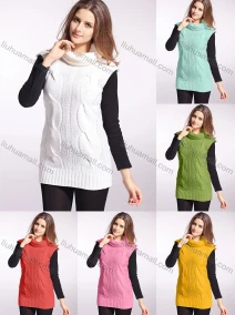 Wholesale Women's Plain Cowl Neck Sleeveless Plain Sweater, LIUHUA CLOTHING WHOLESALE