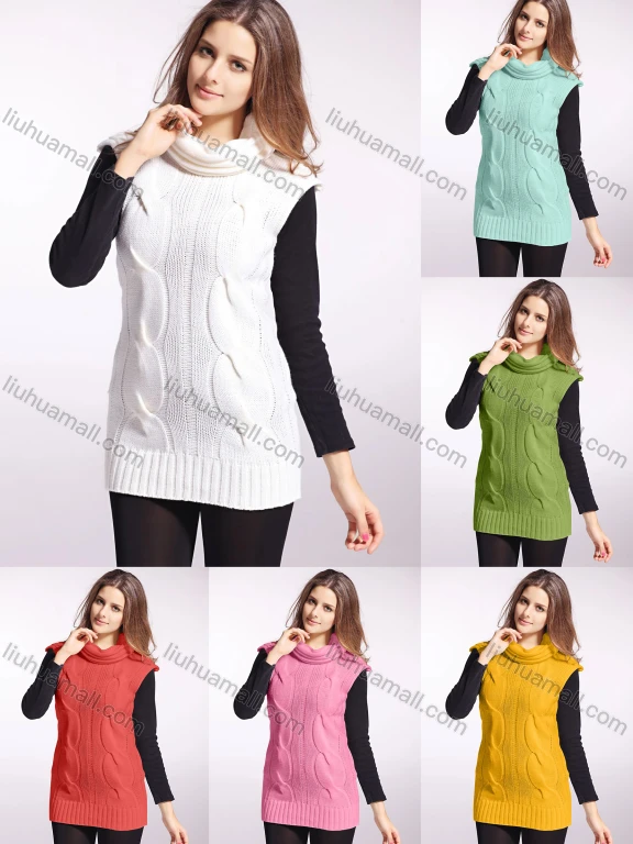 Wholesale Women's Plain Cowl Neck Sleeveless Plain Sweater