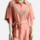 Women's Vintage Drop Shoulder Collared Embroidery Trim Shirt Dress 1# Clothing Wholesale Market -LIUHUA