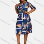 Wholesale Women's Casual Wrap V Neck Half Sleeve Leather Belt Allover Print Dress preview