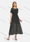 Wholesale Women's Casual Round Neck Floral Print Keyhole Back Elastic Waist Short Sleeve Maxi Dress - Liuhuamall