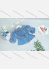 Wholesale Girl's 2 Denim Casual Lace up Round Neck Peasant Sleeve Layered Embroidery Mesh Floral Print Top - Liuhuamall