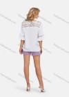 Wholesale Women's Boho Plain Ruffle Sleeve Lace Pearl Applique Cut Out Blouse - Liuhuamall