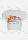 Wholesale Women's Casual Letter Print & Graphic Round Neck Short Sleeve Crop Tee - Liuhuamall