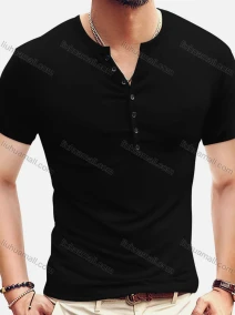 Wholesale Men's Casual Silm Fit Short Sleeve Plain Henley Shirt, LIUHUA CLOTHING WHOLESALE