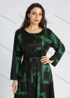 Wholesale Women's Casual Round Neck Long Sleeve Allover Print Button Decor Maxi Dress With Belt - Liuhuamall