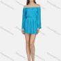 Wholesale Women's Casual Plain Off Shoulder Long Sleeve Pleated High Waist Short Dress N68008# preview